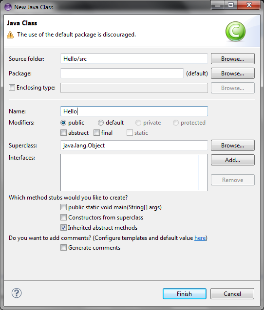 New Java class